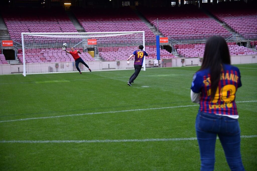 Guest shooting a penalty at FCB Camp Nou during a Barcelona corporate event