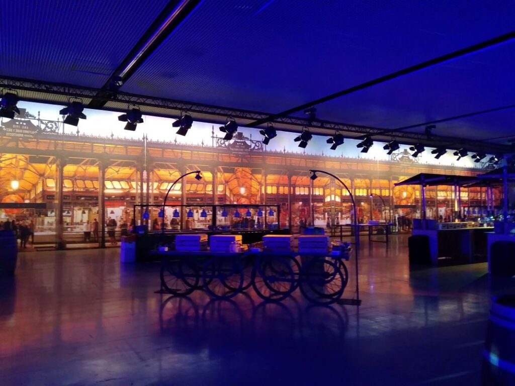 Corporate event venue in Barcelona showcasing Madrid's Mercado de San Miguel 4 metres long backwall decoration