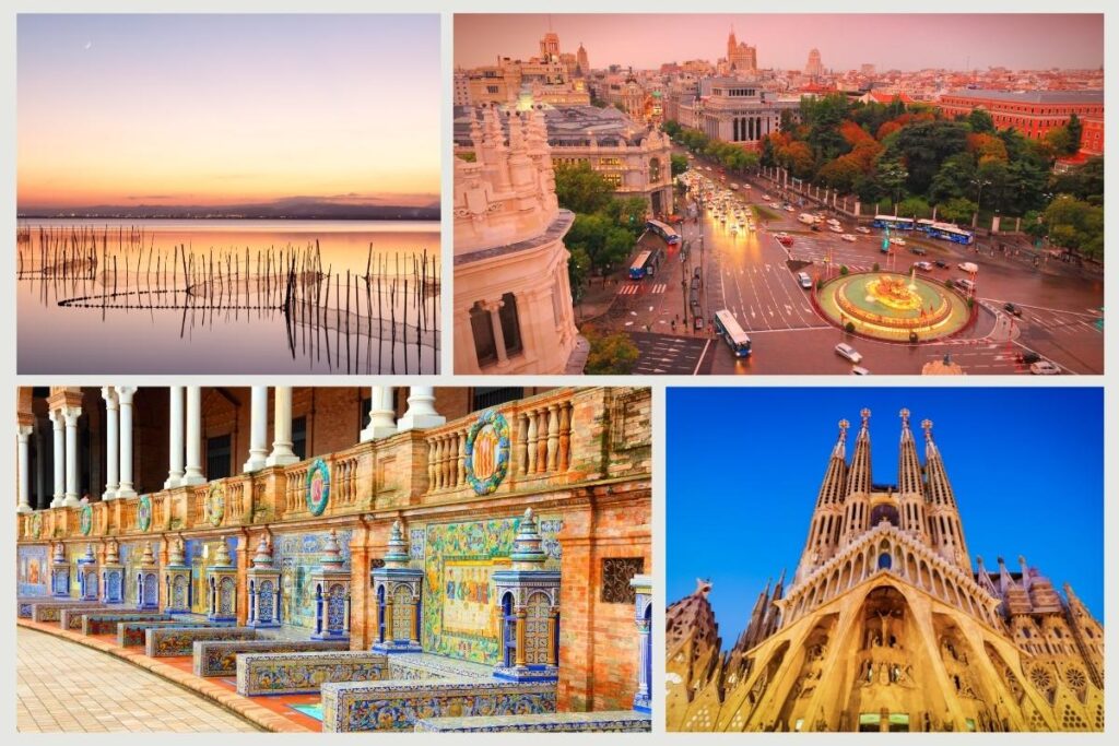 Regions of Spain covered by a destination management company, including Barcelona, Madrid, Seville and Valencia
