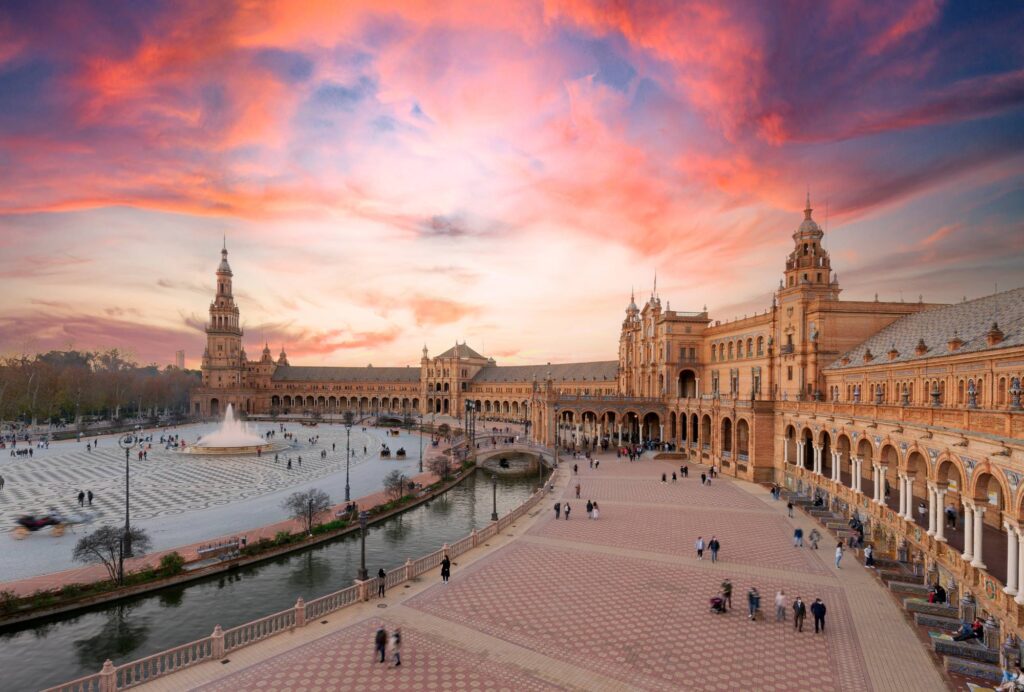 Plaza de España in Seville at sunset, a landmark Spanish destination for incentive travel and corporate events
