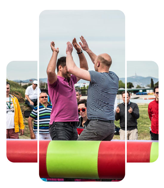 Crazy Games – outdoor inflatable obstacle course for corporate team building in Spain and Portugal.